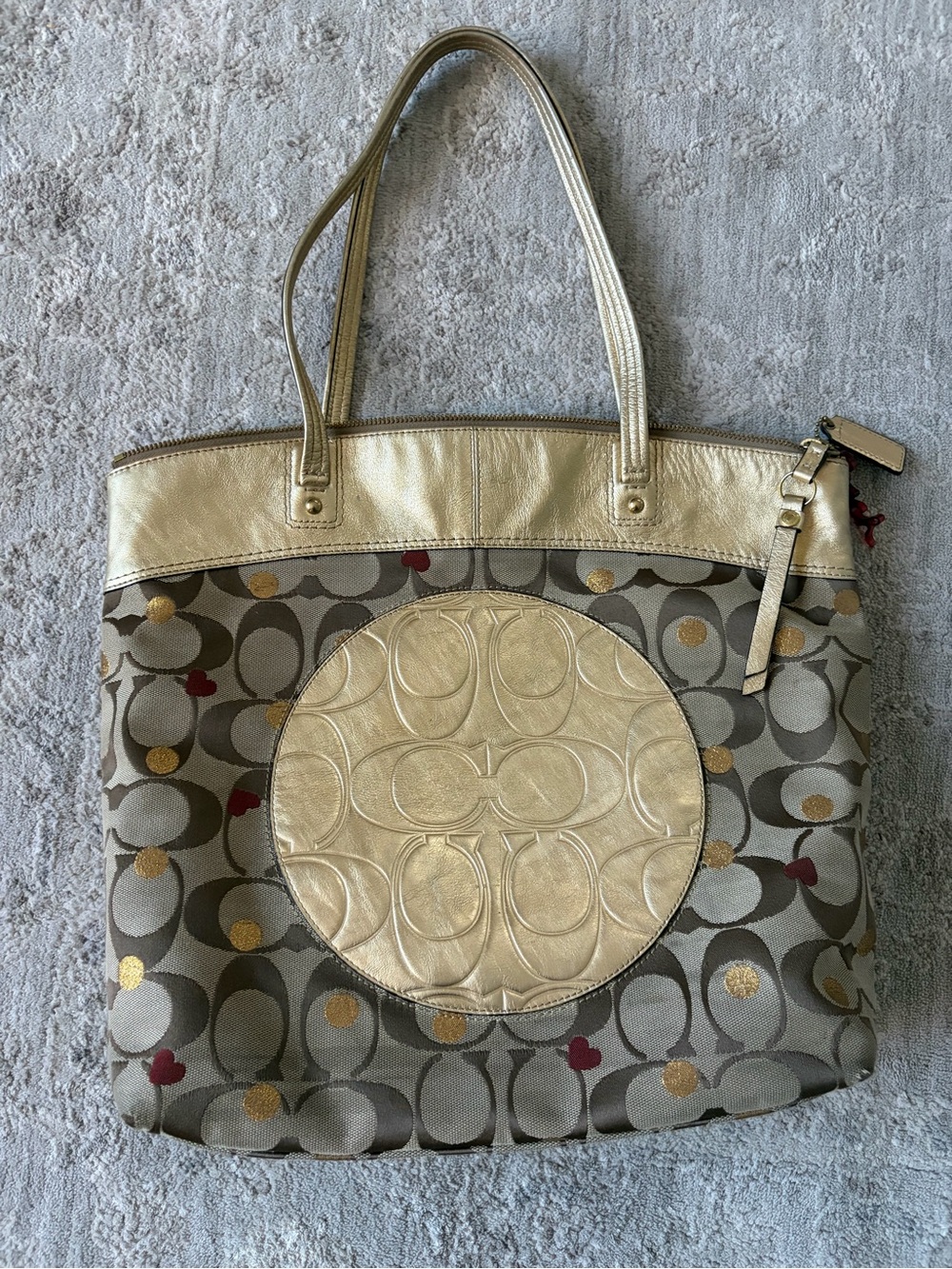 COACH Laura Secret Admirer Tote Bag Purse 18870 Gold Brown Signature Charm Chic